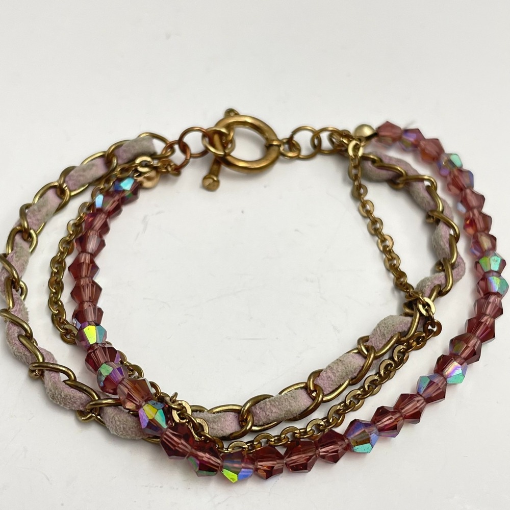 Vintage Y2K Gold Tone Chain Multi-Strand Bracelet Aurora Borealis Beaded Jewelry